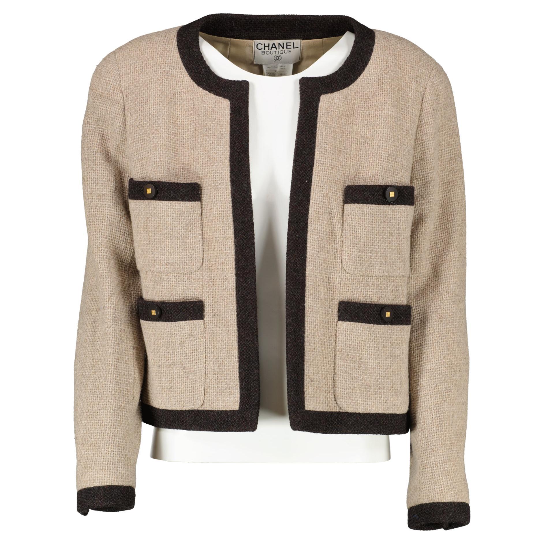 Chanel Black and White Tweed Cotton Blend Jacket For Sale at 1stDibs