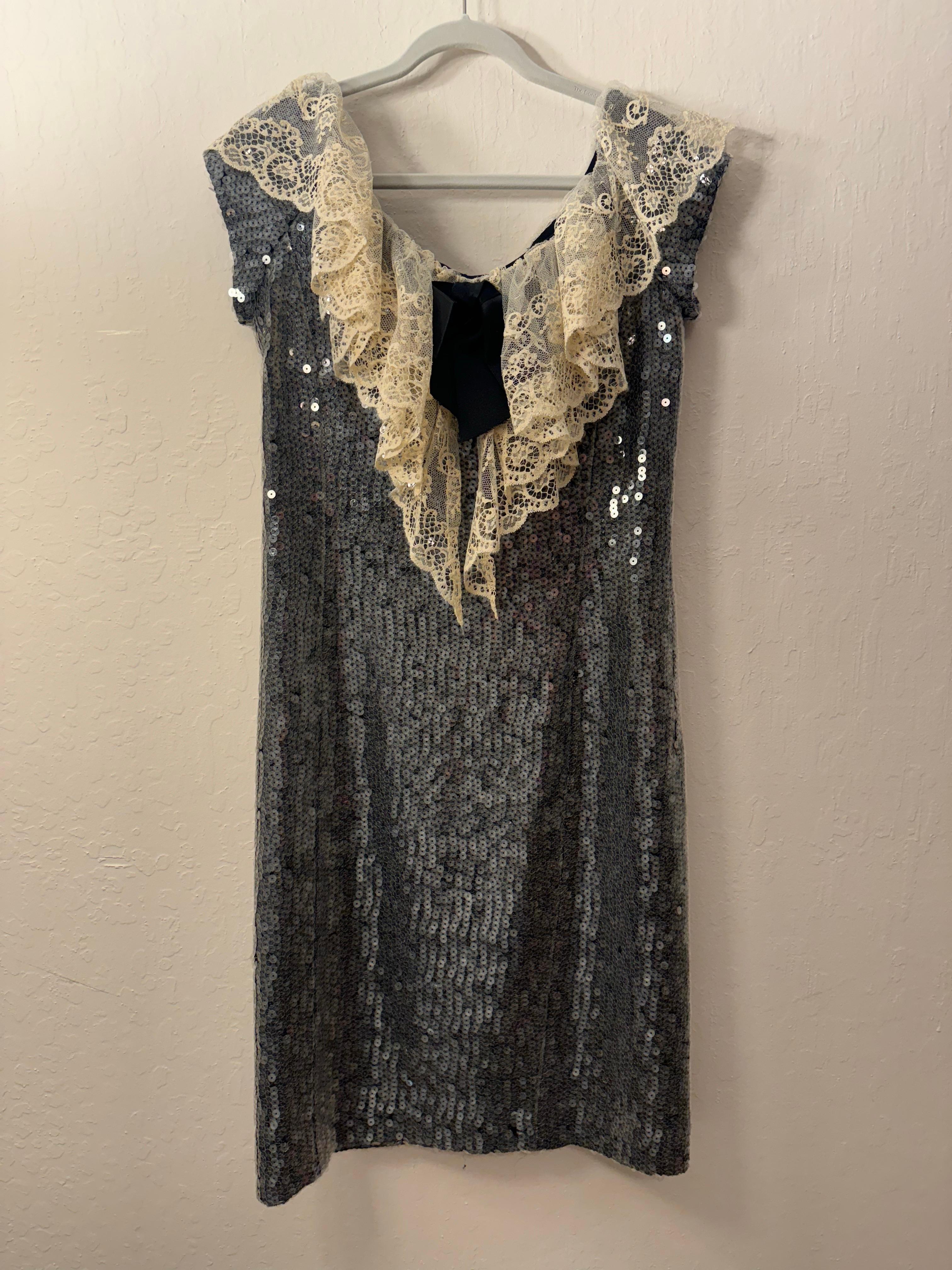 Chanel Autumn ’94 Lace Collar Sequin Shift Dress In Good Condition For Sale In San Francisco, CA