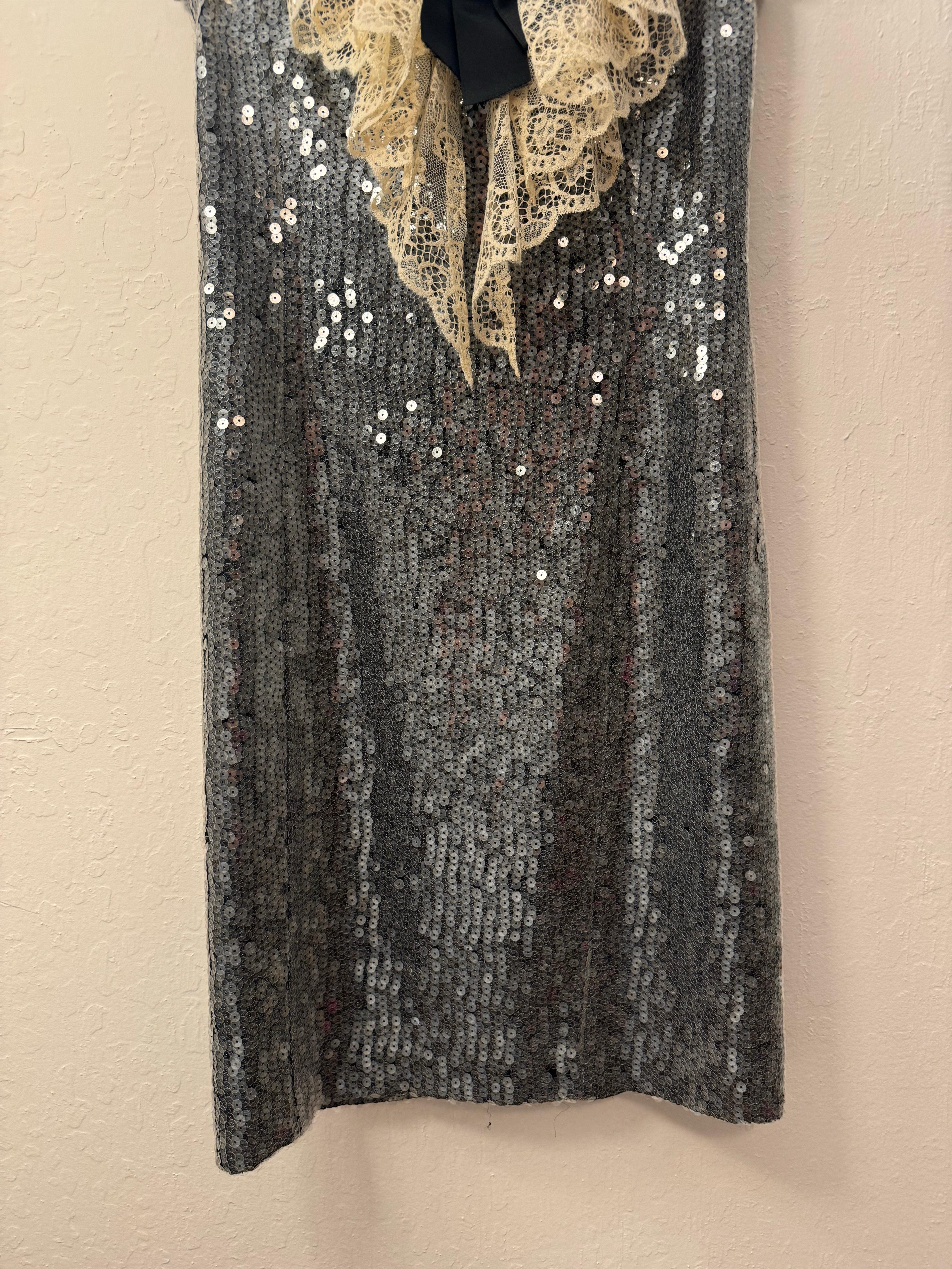 Women's or Men's Chanel Autumn ’94 Lace Collar Sequin Shift Dress For Sale