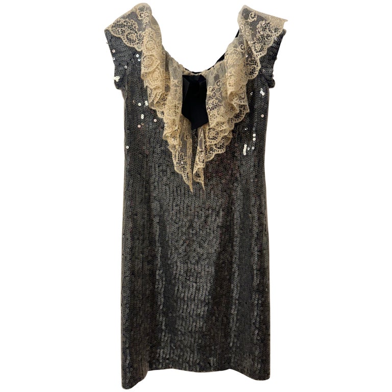 Chanel Autumn '94 Lace Collar Sequin Shift Dress at 1stDibs