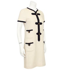 Chanel Autumn/Winter 2005 Cream Wool Dress with Black Passimenterie Trim