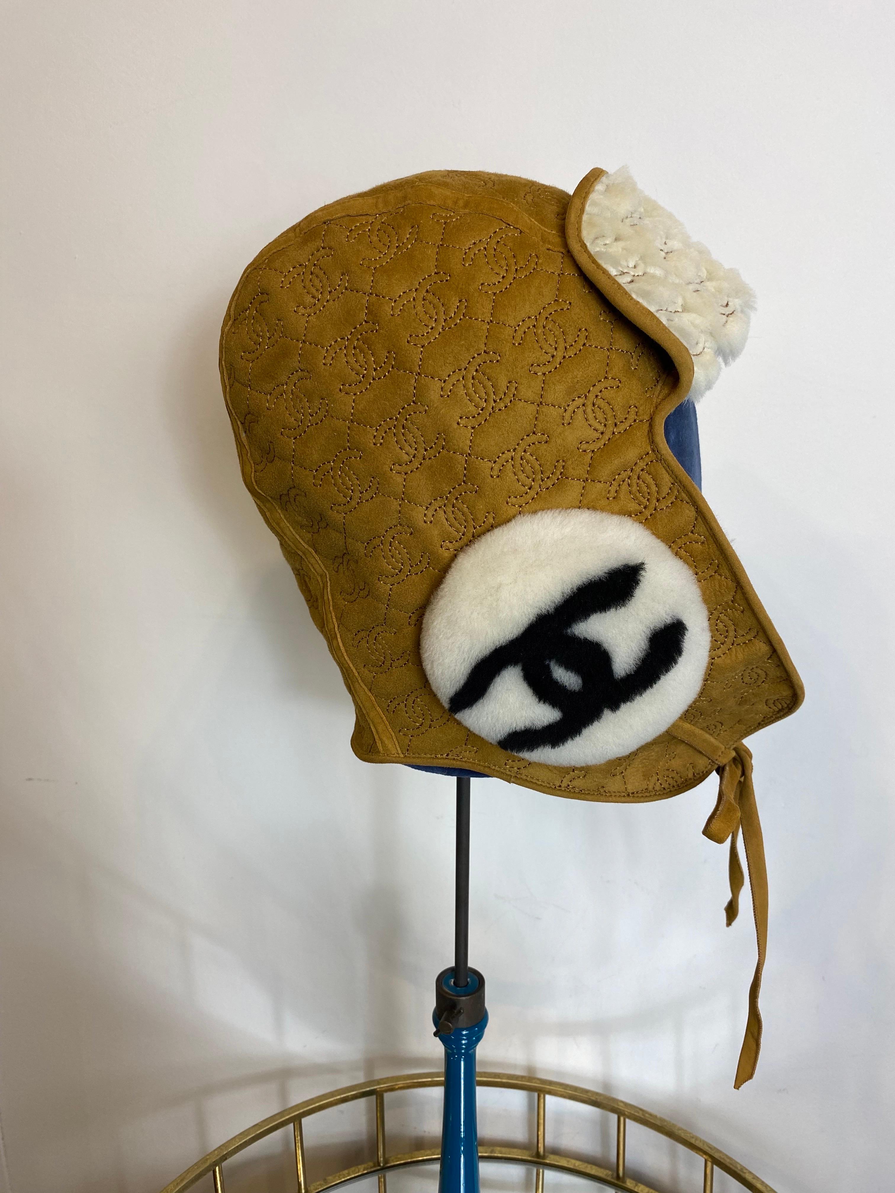 Brown Chanel aviator hat