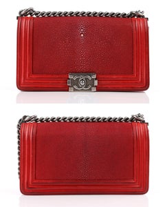 CHANEL A/W 2012 Red "Galuchat Stingray Medium Boy" Flap Top Shoulder Bag Purse