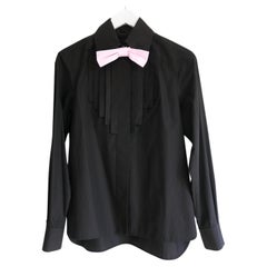 Chanel AW07 Camisa de esmoquin negra con corbata de lazo