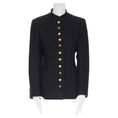 CHANEL AW96 black wool red green gripoix glass button byzantine military jacket