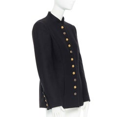 CHANEL AW96 black wool red green gripoix glass button byzantine military jacket