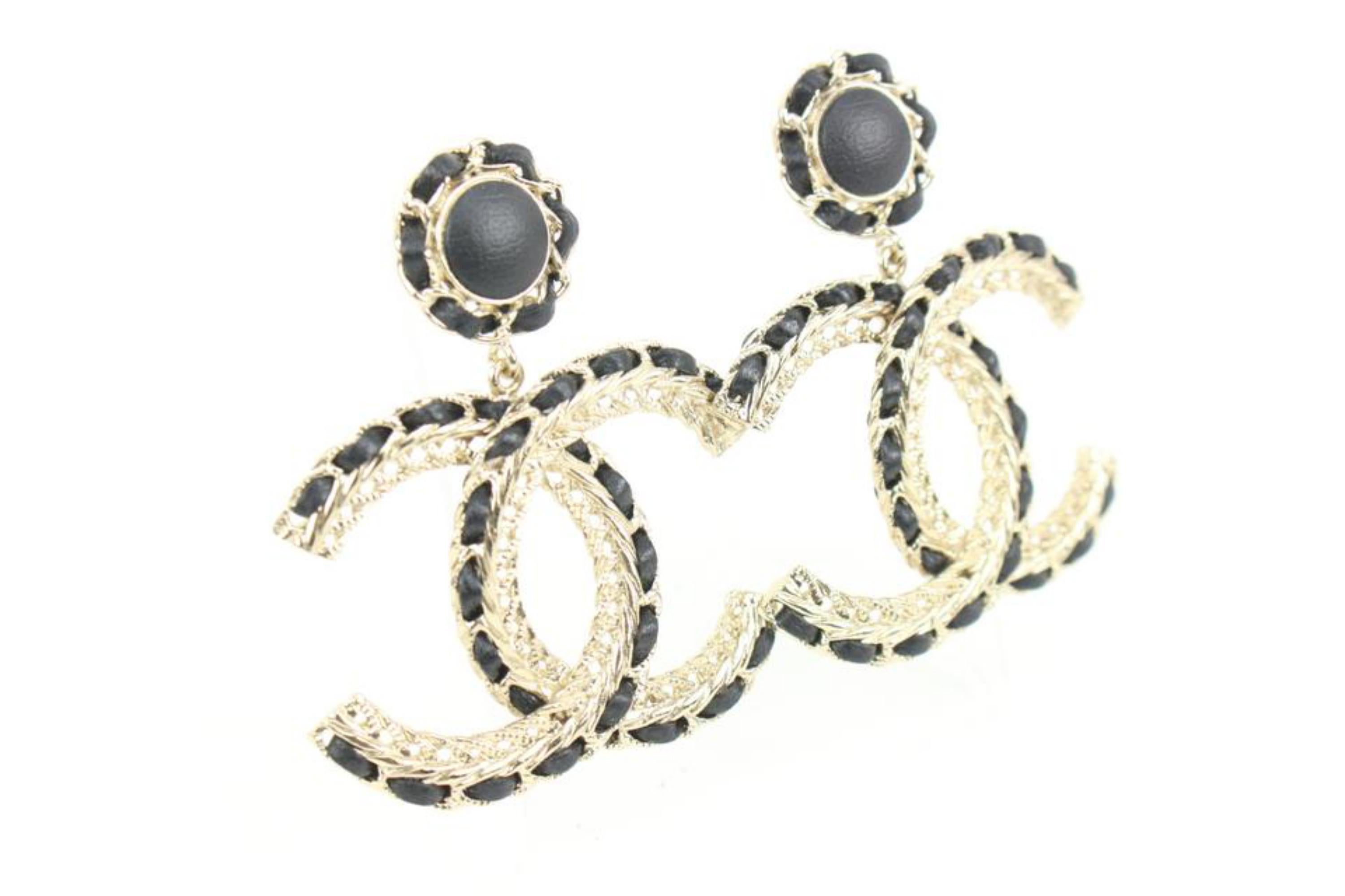 Beige Chanel B 22S Jumbo Interlaced CC Chain Drop Earrings 17cz413s