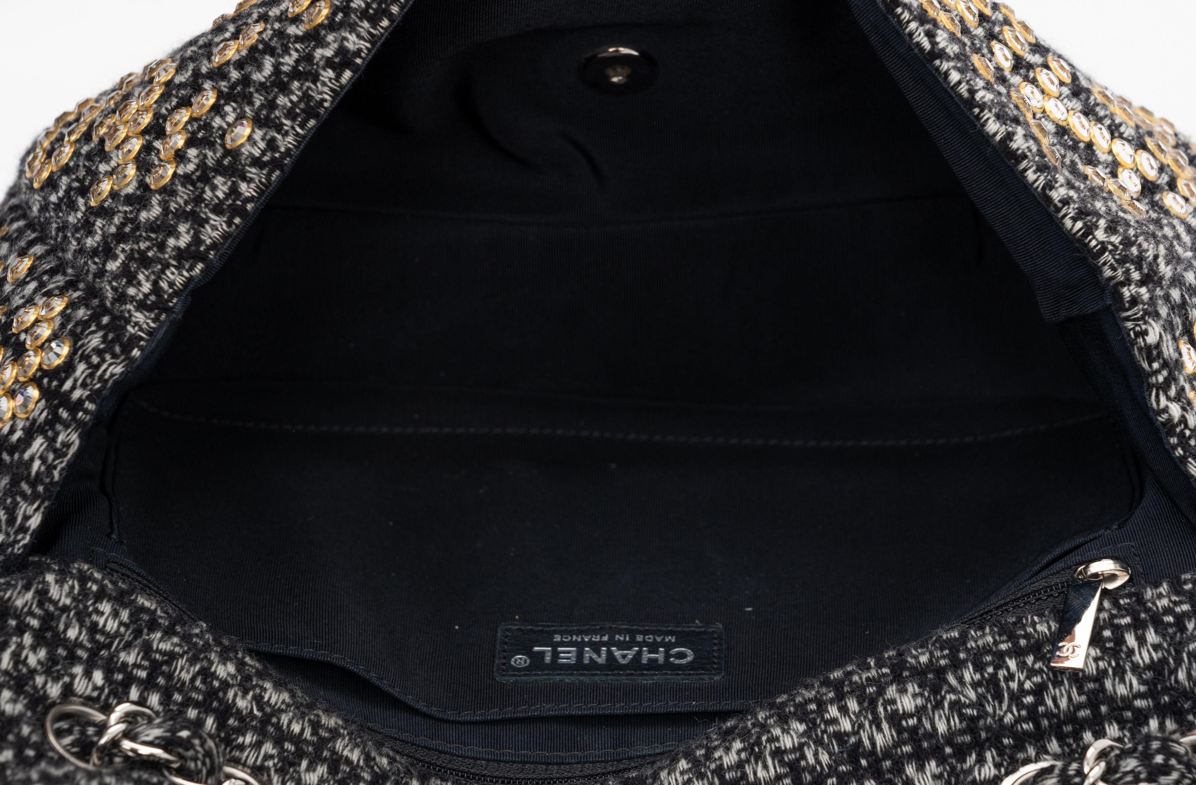 Chanel B/W Tweed Beaded Single Flap Bag 1
