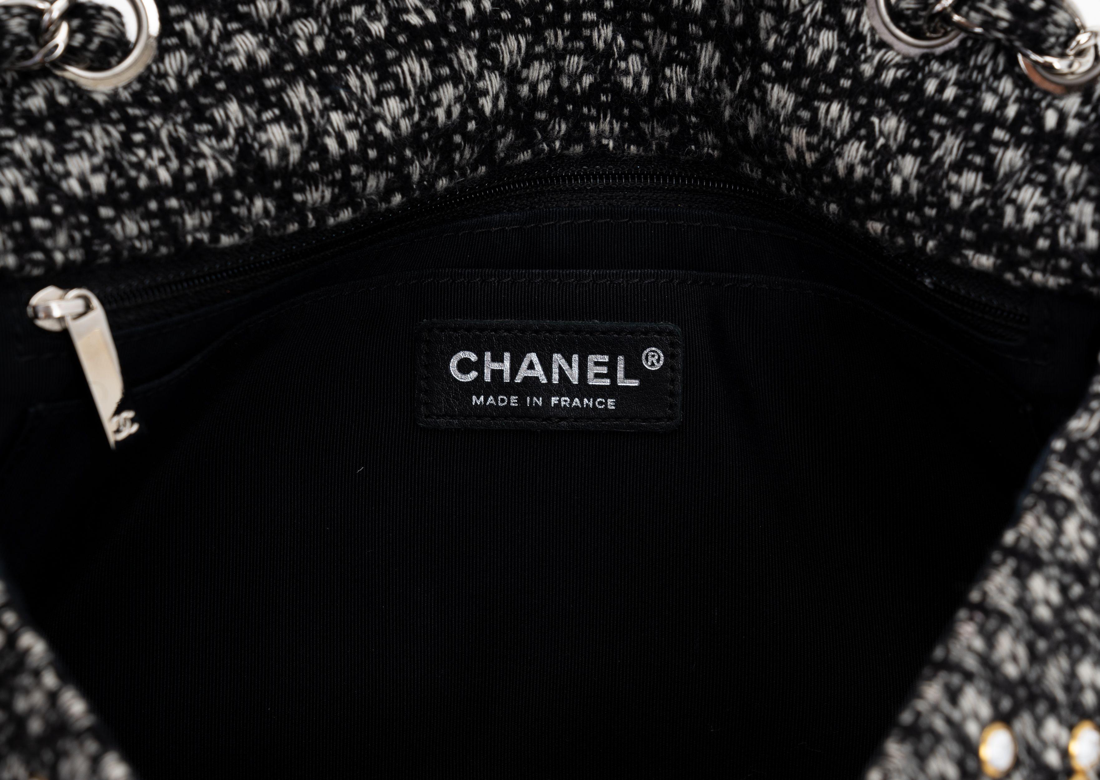 Chanel B/W Tweed Beaded Single Flap Bag 2