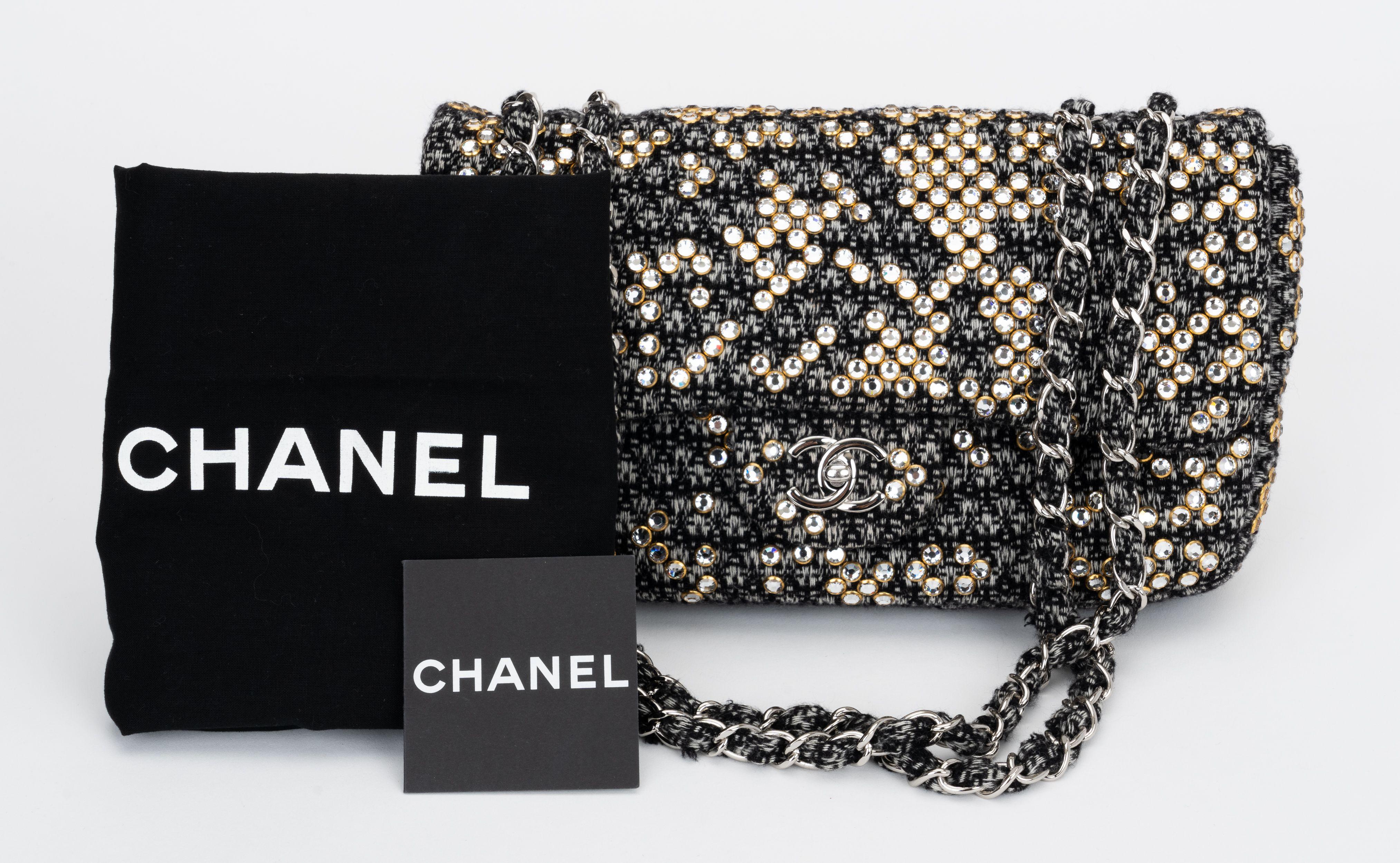 Chanel B/W Tweed Beaded Single Flap Bag 3
