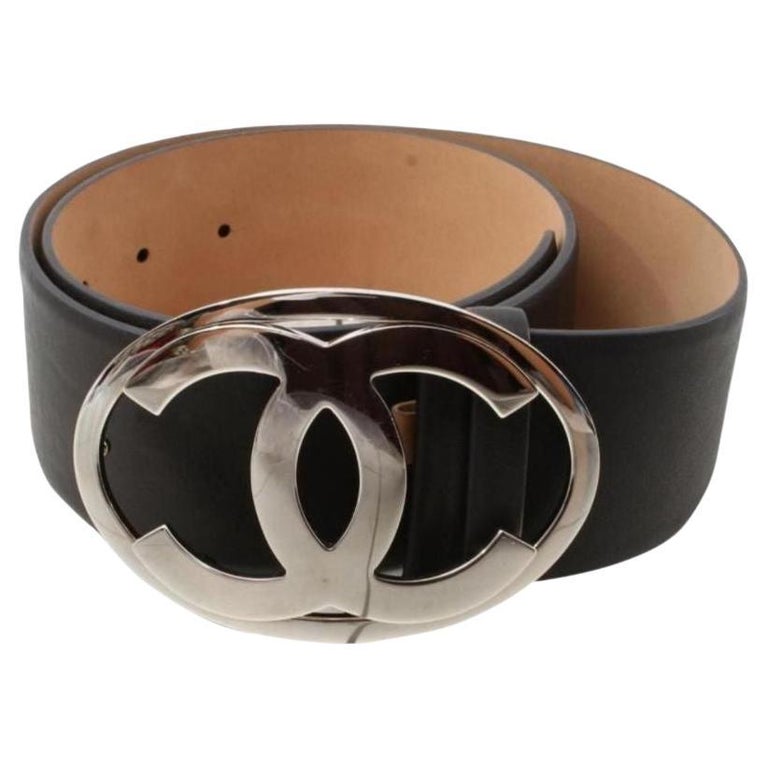 CHANEL Pre-Owned CC logos Large Buckle Black Leather Belt 80