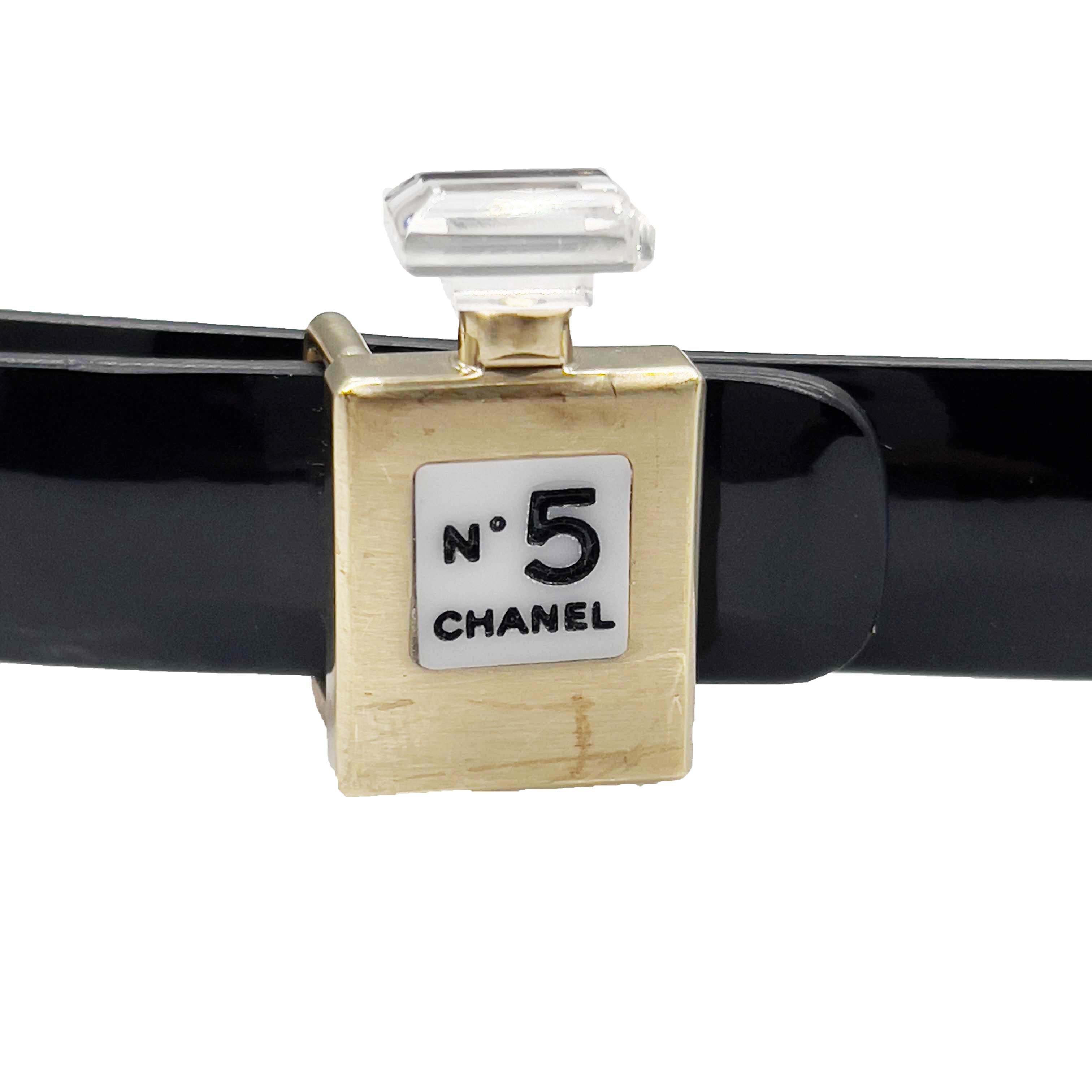 CHANEL B12 A Slim Black Belt Perfume No.5 Bottle Buckle 75 / 30 For Sale 1