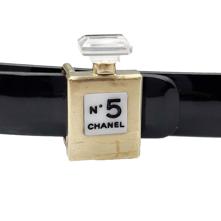 CHANEL B12 A Slim Black Belt Perfume No.5 Bottle Buckle 75 / 30 For Sale 4