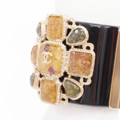 CHANEL B12A Byzantine Cross Gripoix black gold resin clamper cuff bangle