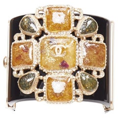 CHANEL B12A Byzantine Cross Gripoix black gold resin clamper cuff bangle