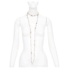 CHANEL B12C beige grey CC logo resin crystal gold chain sautoir long necklace