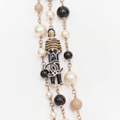 CHANEL B14C Coco Mademoiselle Figure black beige pearl triple sautoir necklace