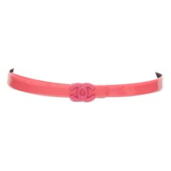 CHANEL B15P hot pink patent leather CC logo buckle skinny belt 70cm