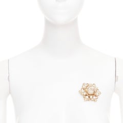 CHANEL B16C gold tone CC faux pearl embellished floral octogon medallion brooch