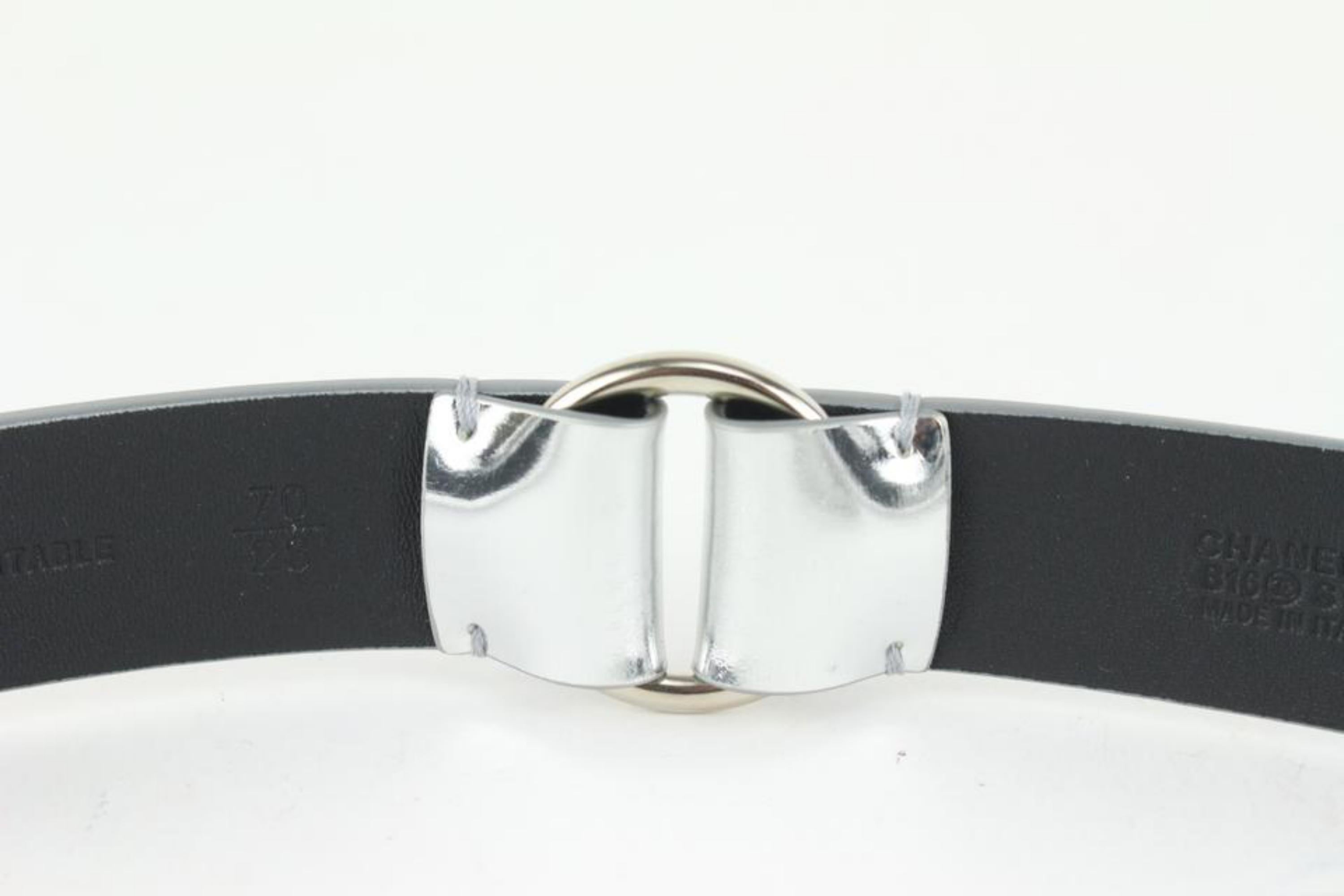 chanel B16S 70/28 Silver Leather CC Logo Belt 106c25 For Sale 3