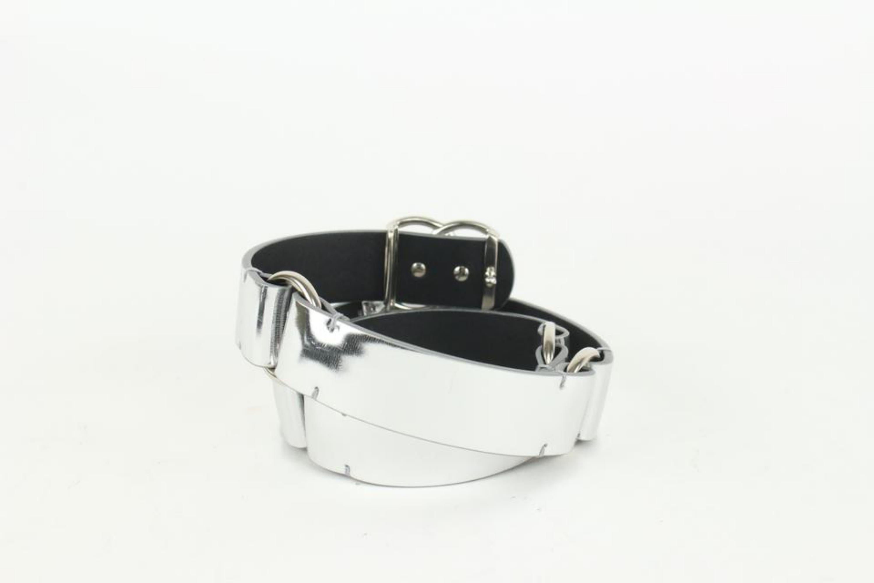 chanel B16S 70/28 Silver Leather CC Logo Belt 106c25 For Sale 4