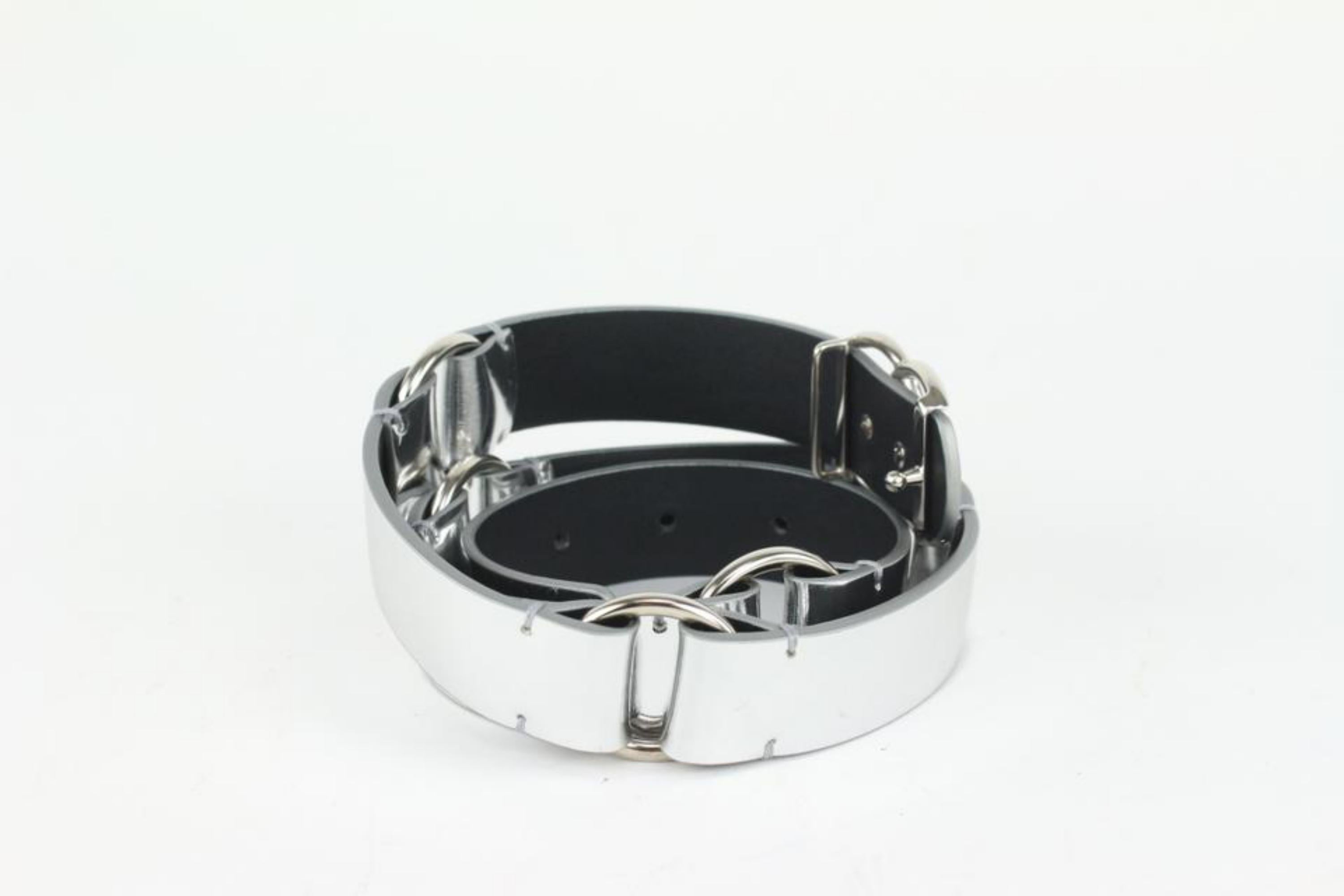 chanel B16S 70/28 Silver Leather CC Logo Belt 106c25 For Sale 5