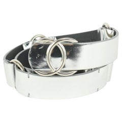 Vintage Chanel B16S 70/28 Silver Leather CC Logo Belt 106c25