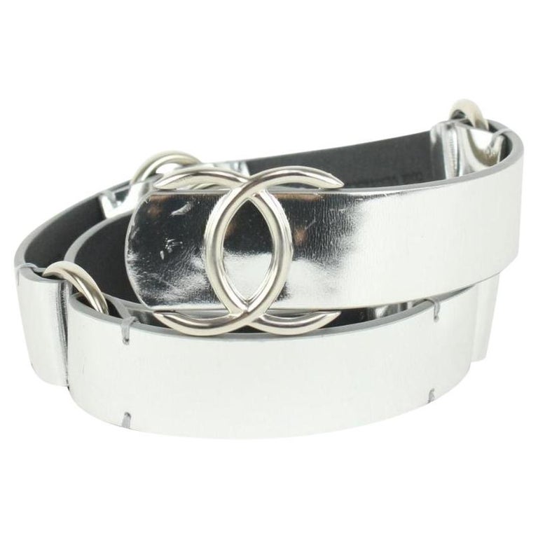 Chanel B16S 70/28 Silver Leather CC Logo Belt 106c25 For Sale at 1stDibs