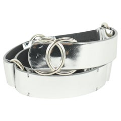 chanel B16S 70/28 Silver Leather CC Logo Belt 106c25