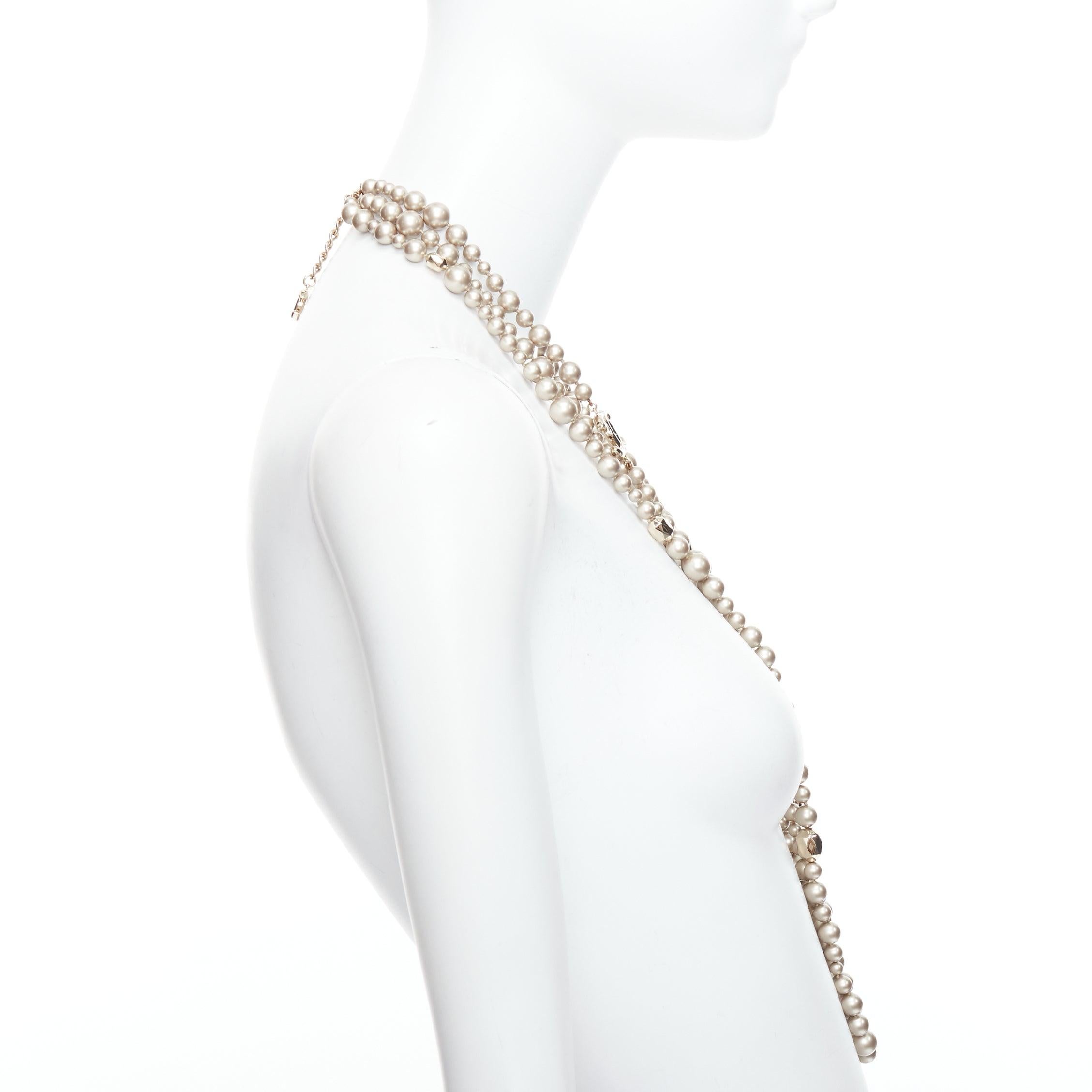 Women's CHANEL B17 light grey faux pearl gold CC logo faceted charm triple necklace