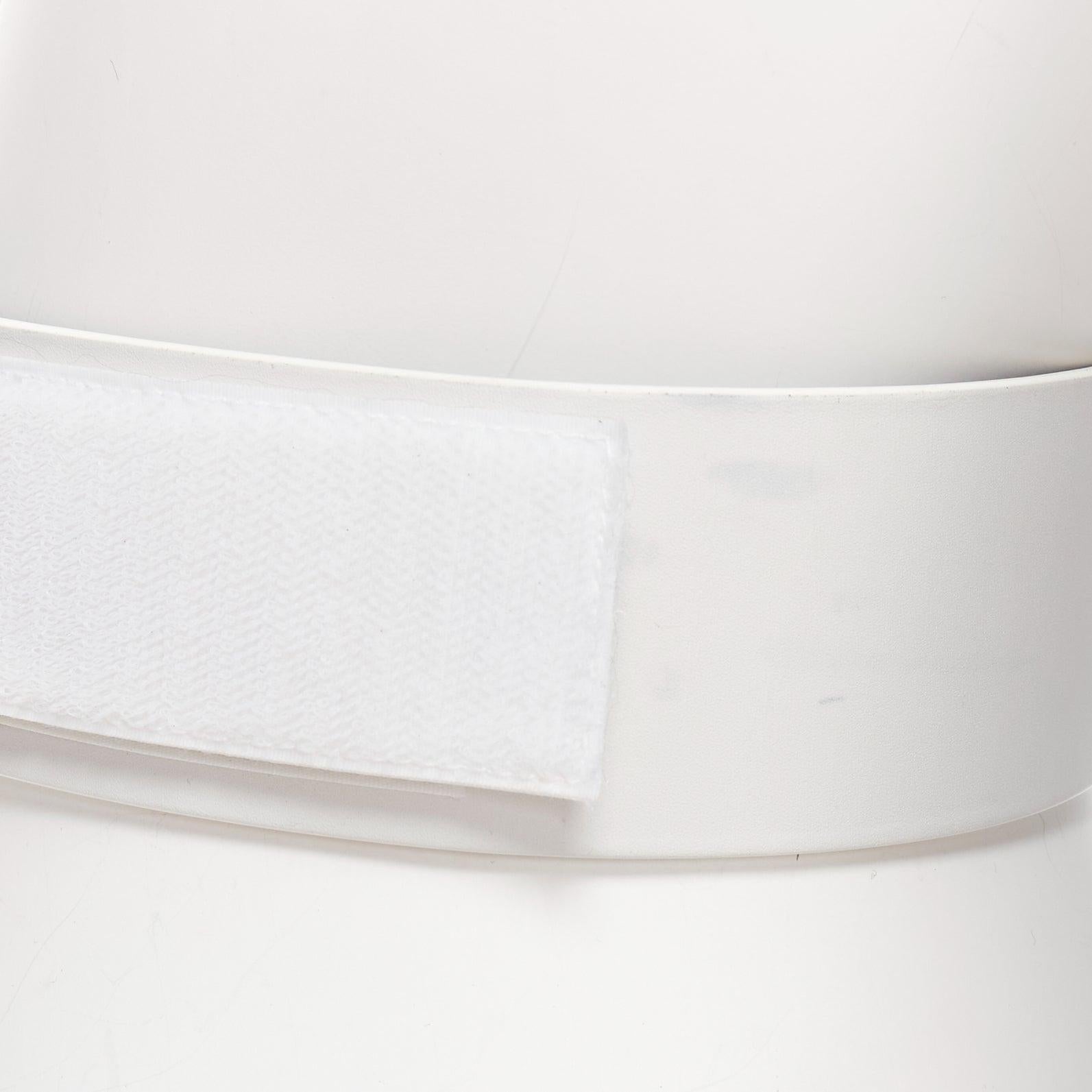 CHANEL B17S white smooth leather silver logo magic tape wide belt 70cm For Sale 3