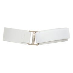 CHANEL B17S white smooth leather silver logo magic tape wide belt 70cm