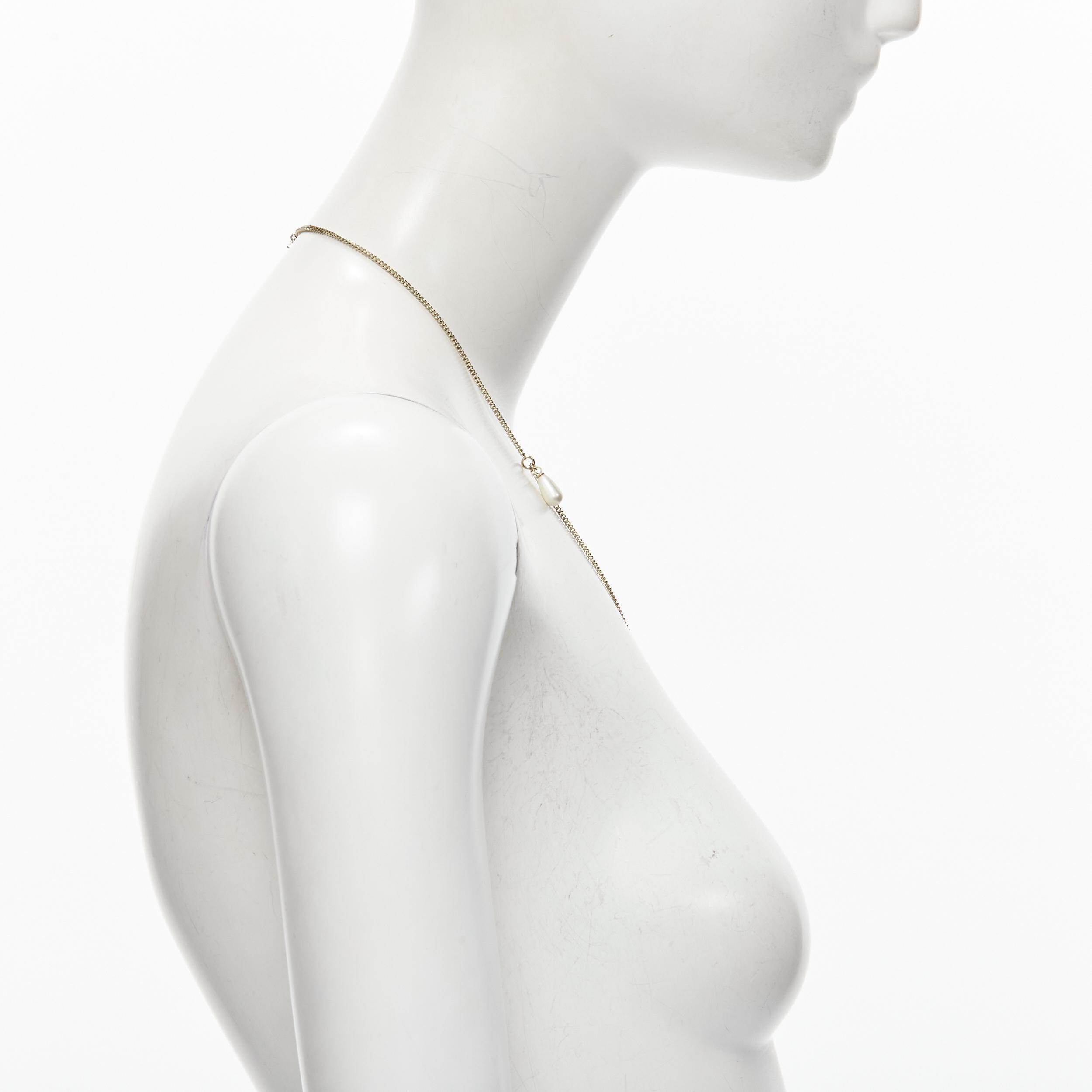 Women's CHANEL B18 B Heart CC logo black resin drop pearl gold necklace For Sale