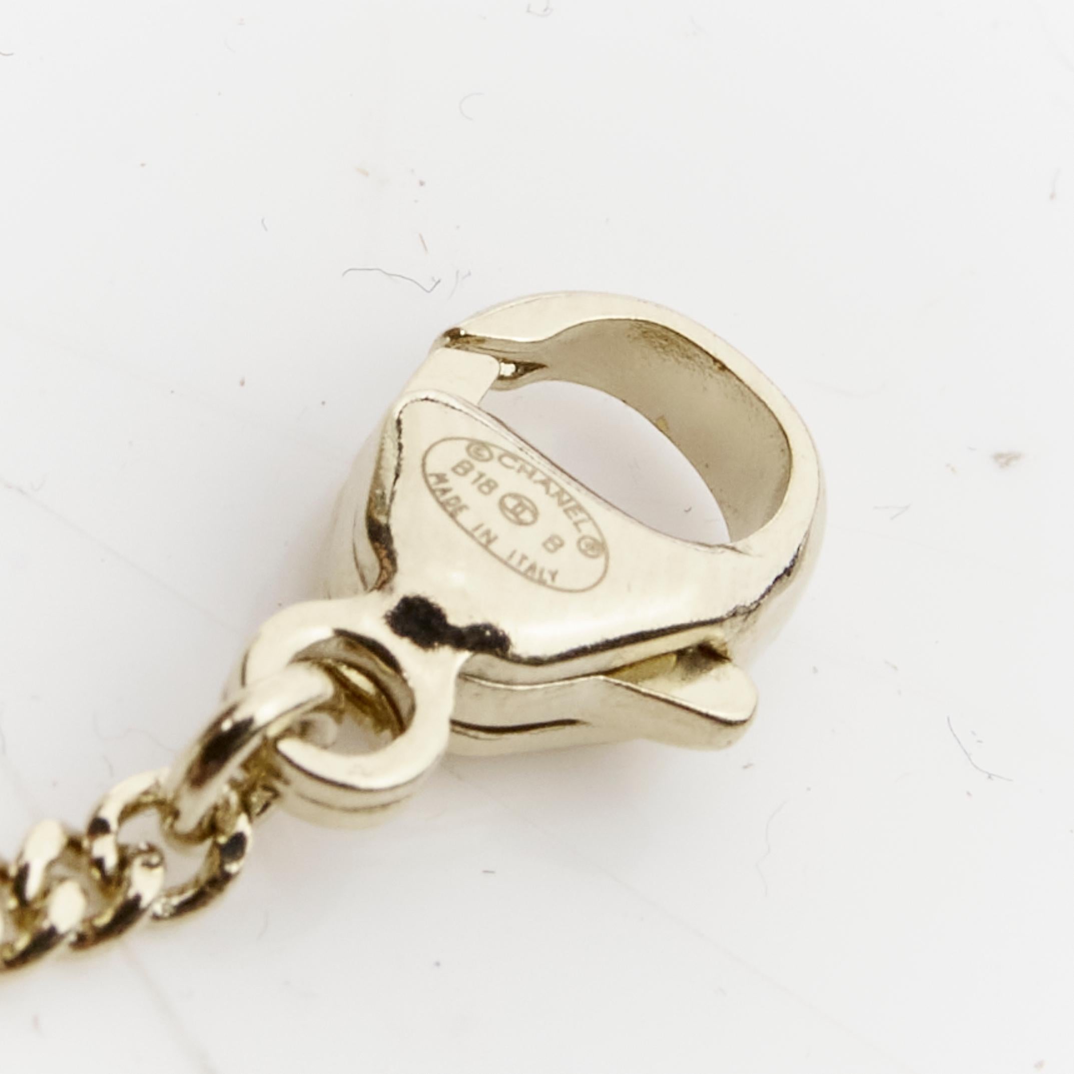 CHANEL B18 B Heart CC logo black resin drop pearl gold necklace For Sale 4