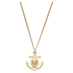 CHANEL B18A CC logo gold tone textured anchor nautical pendant necklace