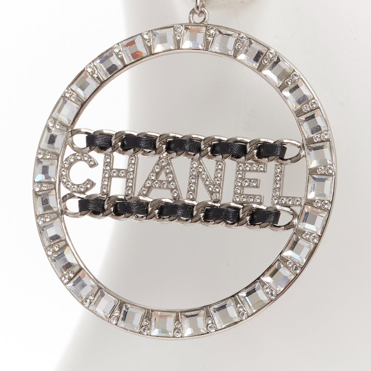 CHANEL B18K CC logo black leather chain trim dangling clip on earrings Pair 1