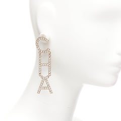 CHANEL B19S crystal CHA-NEL diamantes mismatch letter drop dangling pin earrings