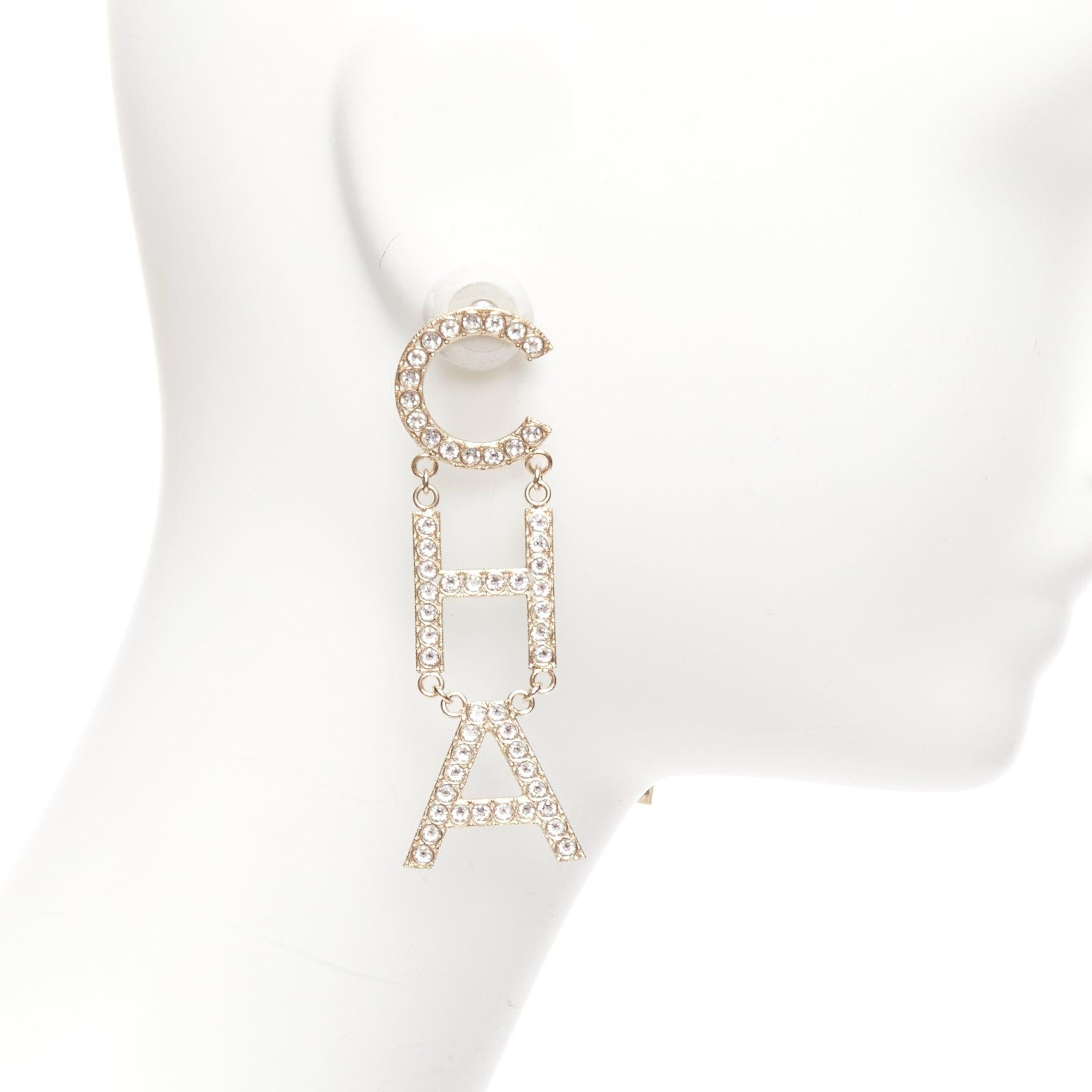 Women's CHANEL B19S crystal CHA-NEL diamantes mismatch letter drop dangling pin earrings