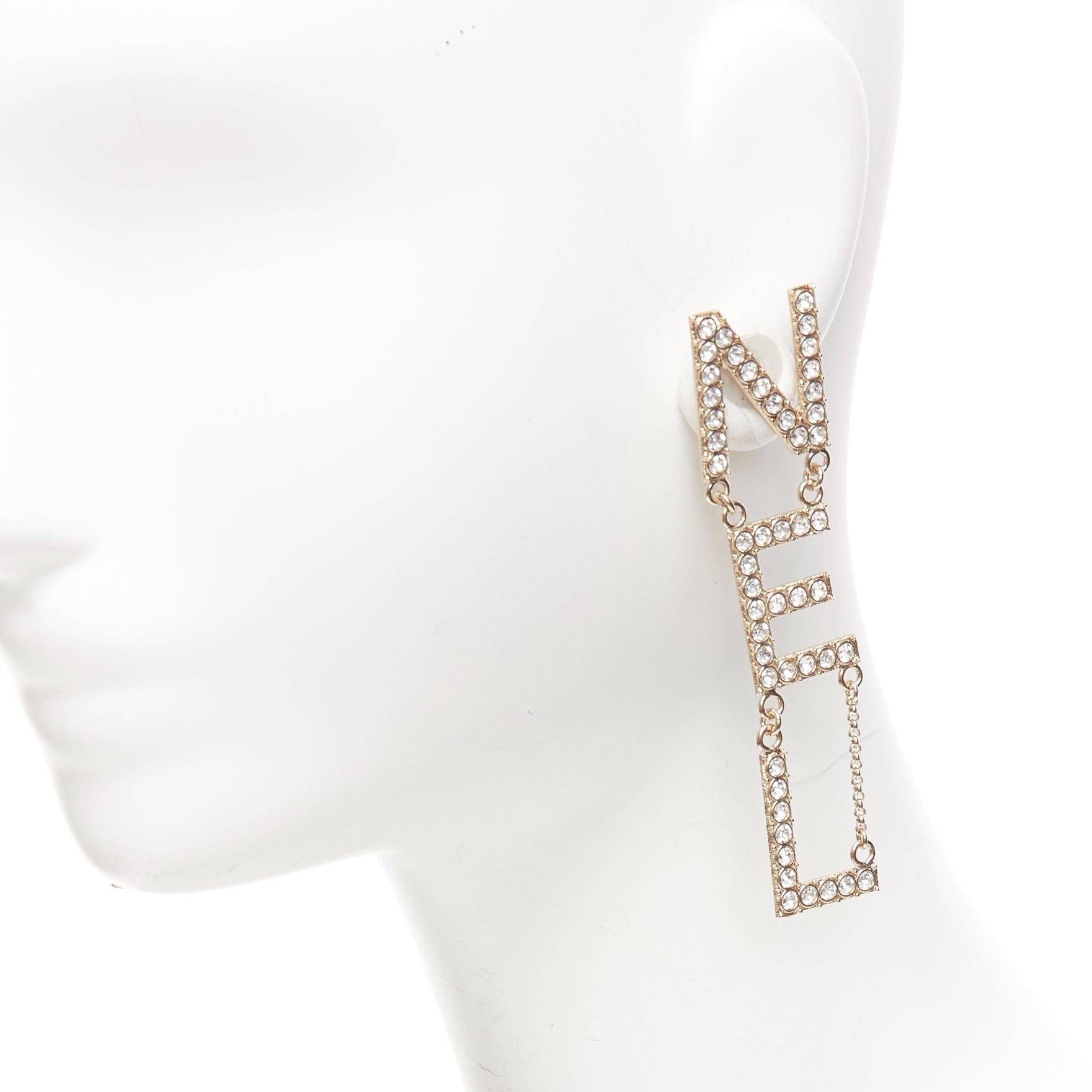 CHANEL B19S crystal CHA-NEL diamantes mismatch letter drop dangling pin earrings 1