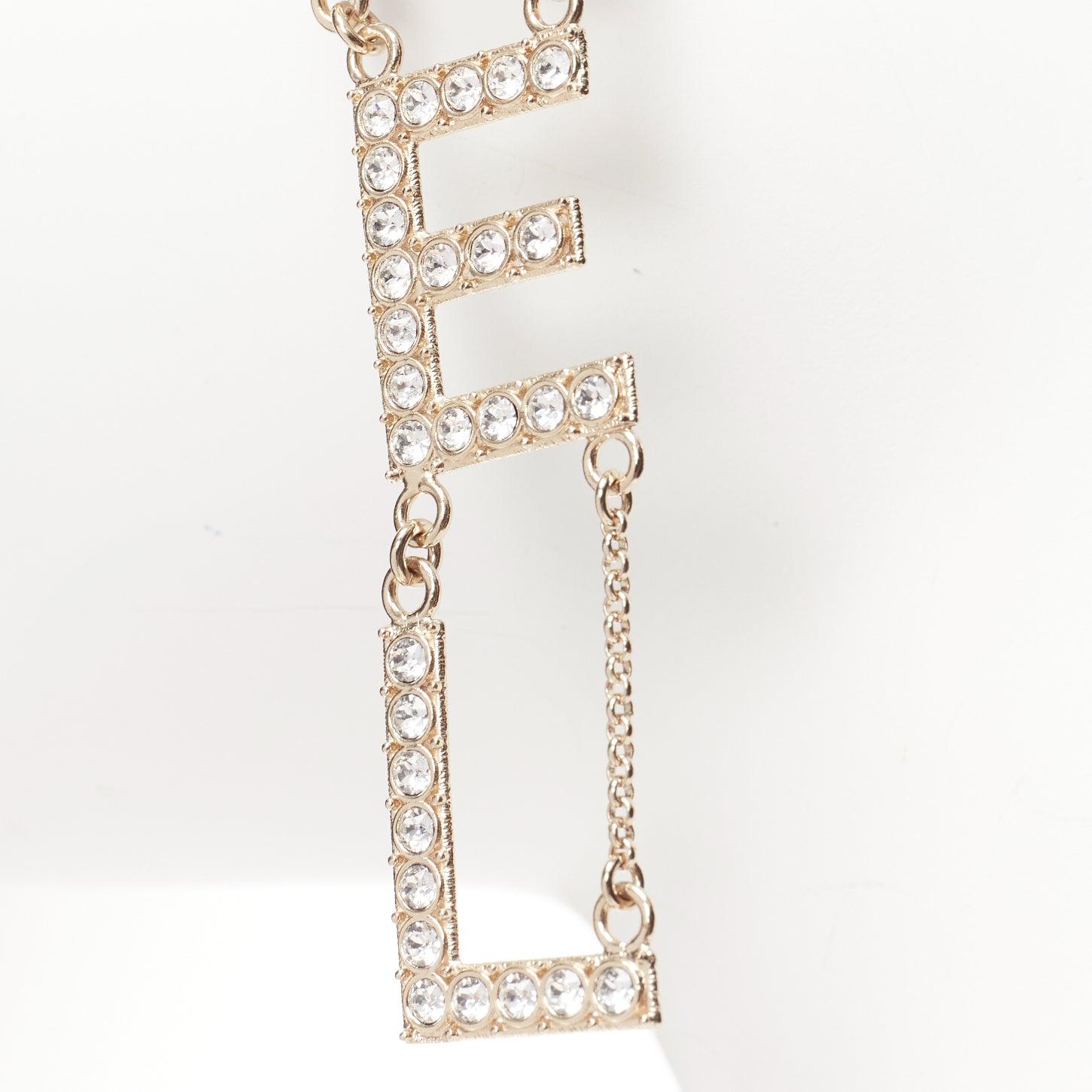 CHANEL B19S crystal CHA-NEL diamantes mismatch letter drop dangling pin earrings 3