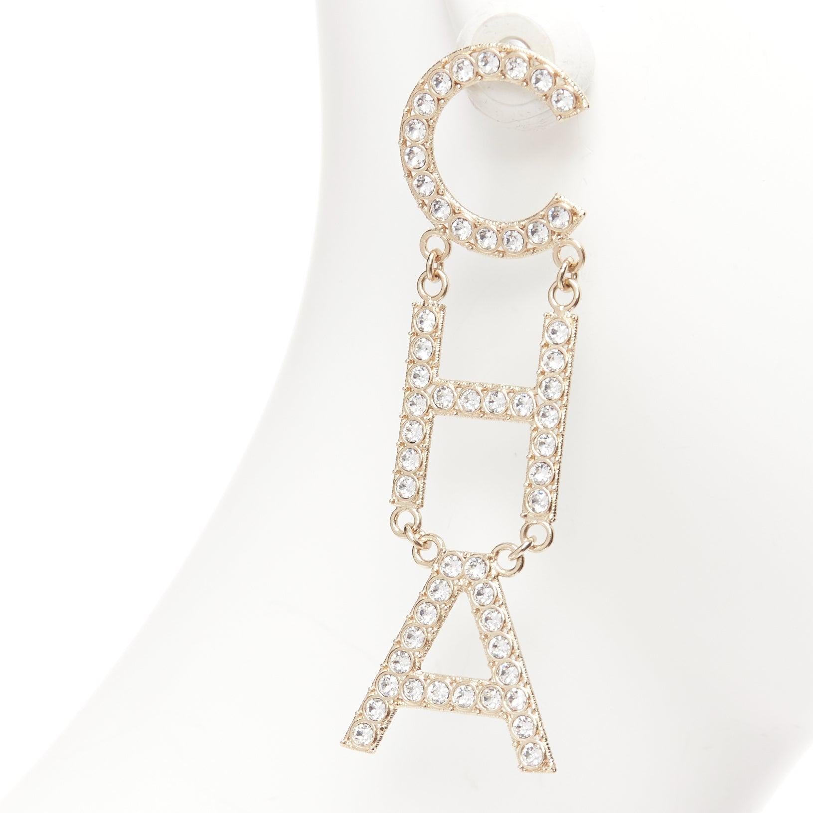 CHANEL B19S crystal CHA-NEL diamantes mismatch letter drop dangling pin earrings 5