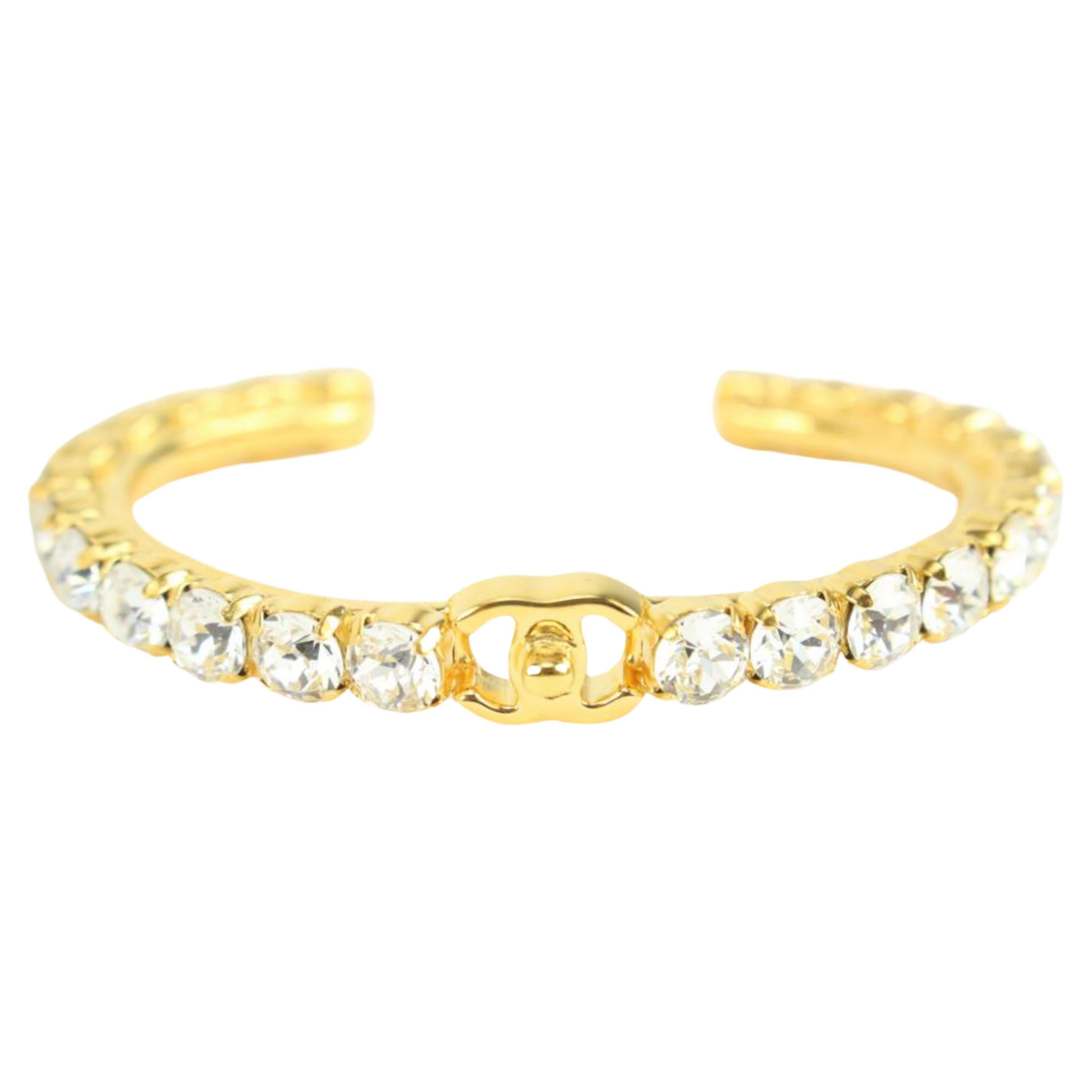 Chanel B20A Gold Crystal More is More CC Turnlock Bangle Bracelet Cuff 1118c6
