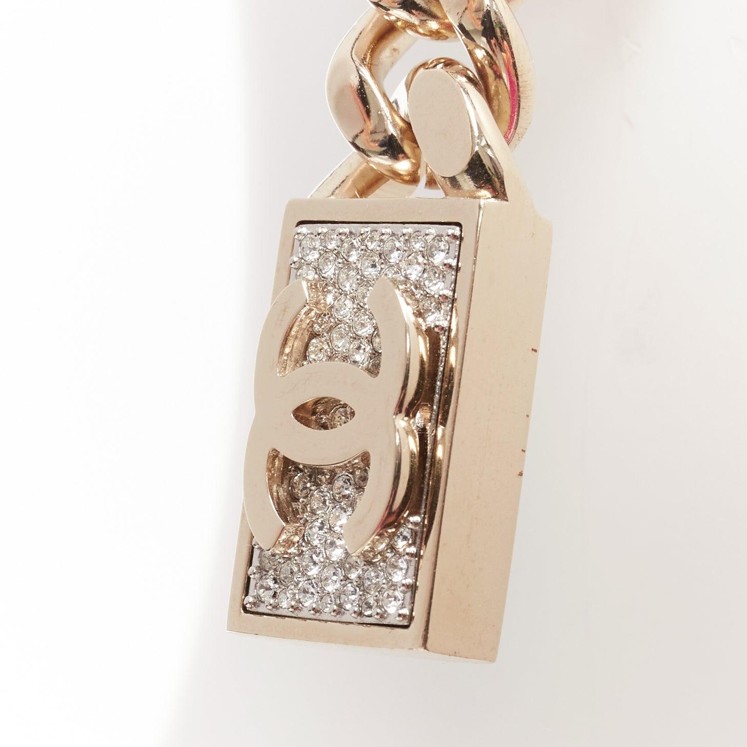 CHANEL B21C CC crystal pave rectangle brick chain drop clip on earrings Pair For Sale 1