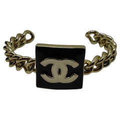 Chanel B22 Large Square Black Enamel Chain Bangle Cuff
