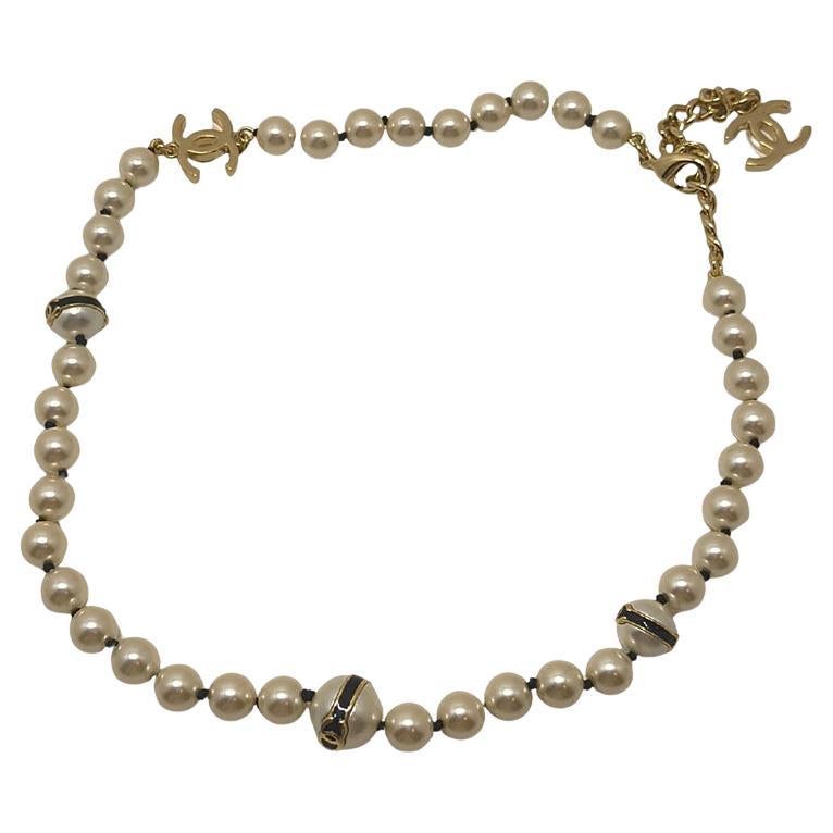 Chanel B24 Collection Pearl and Enamel Black White CC Choker Necklace