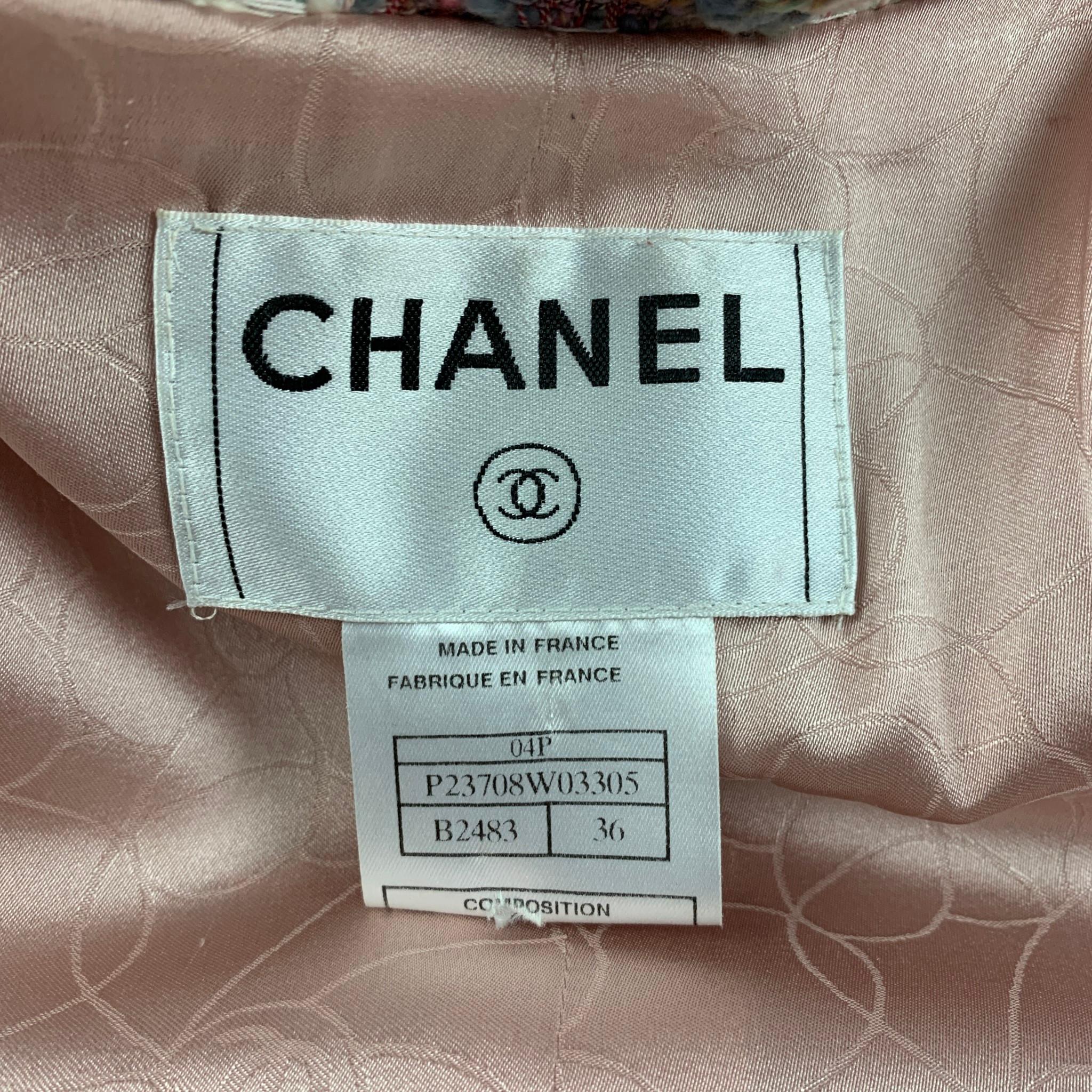 CHANEL B2483 04P Size 4 Pink Off White Boucle Dress 2 Piece Set 4