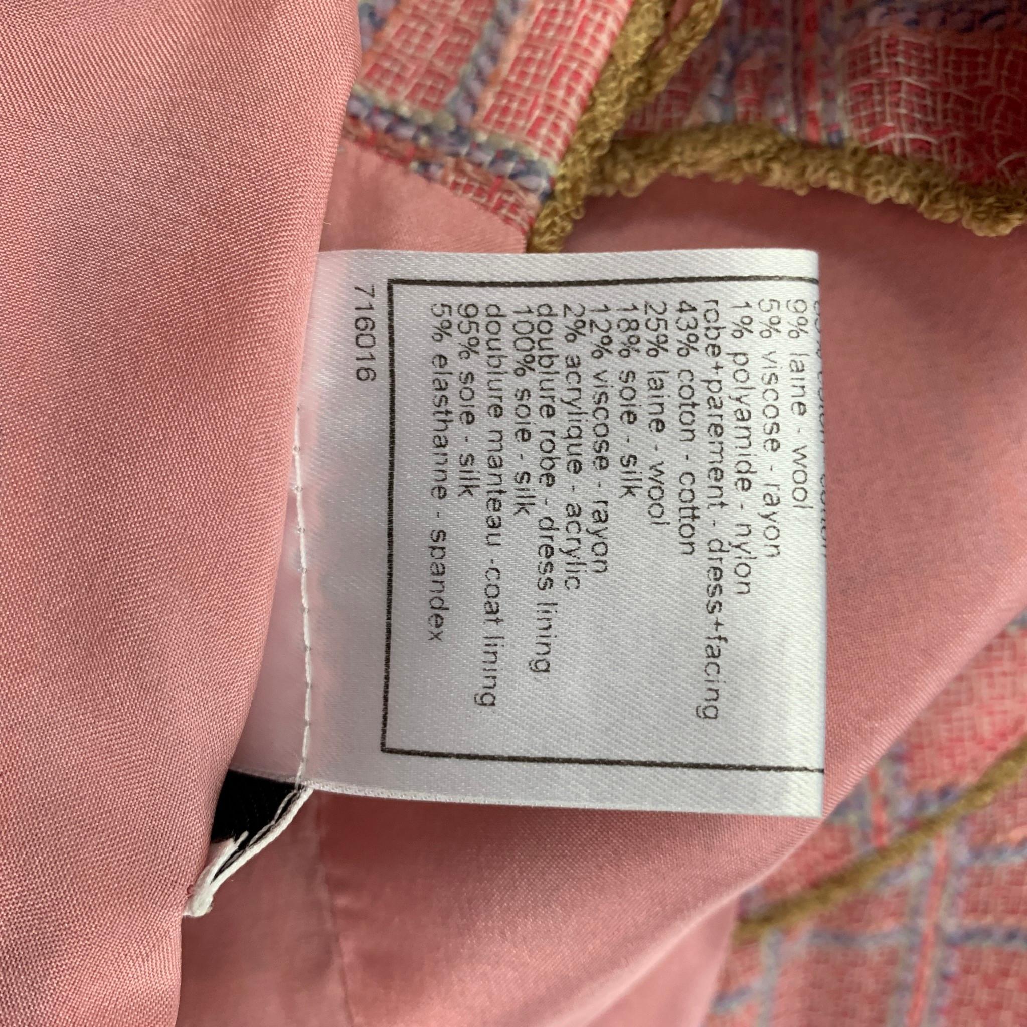 CHANEL B2483 04P Size 4 Pink Off White Boucle Dress 2 Piece Set 6