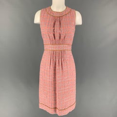 CHANEL B2483 04P Size 4 Pink Off White Boucle Dress 2 Piece Set