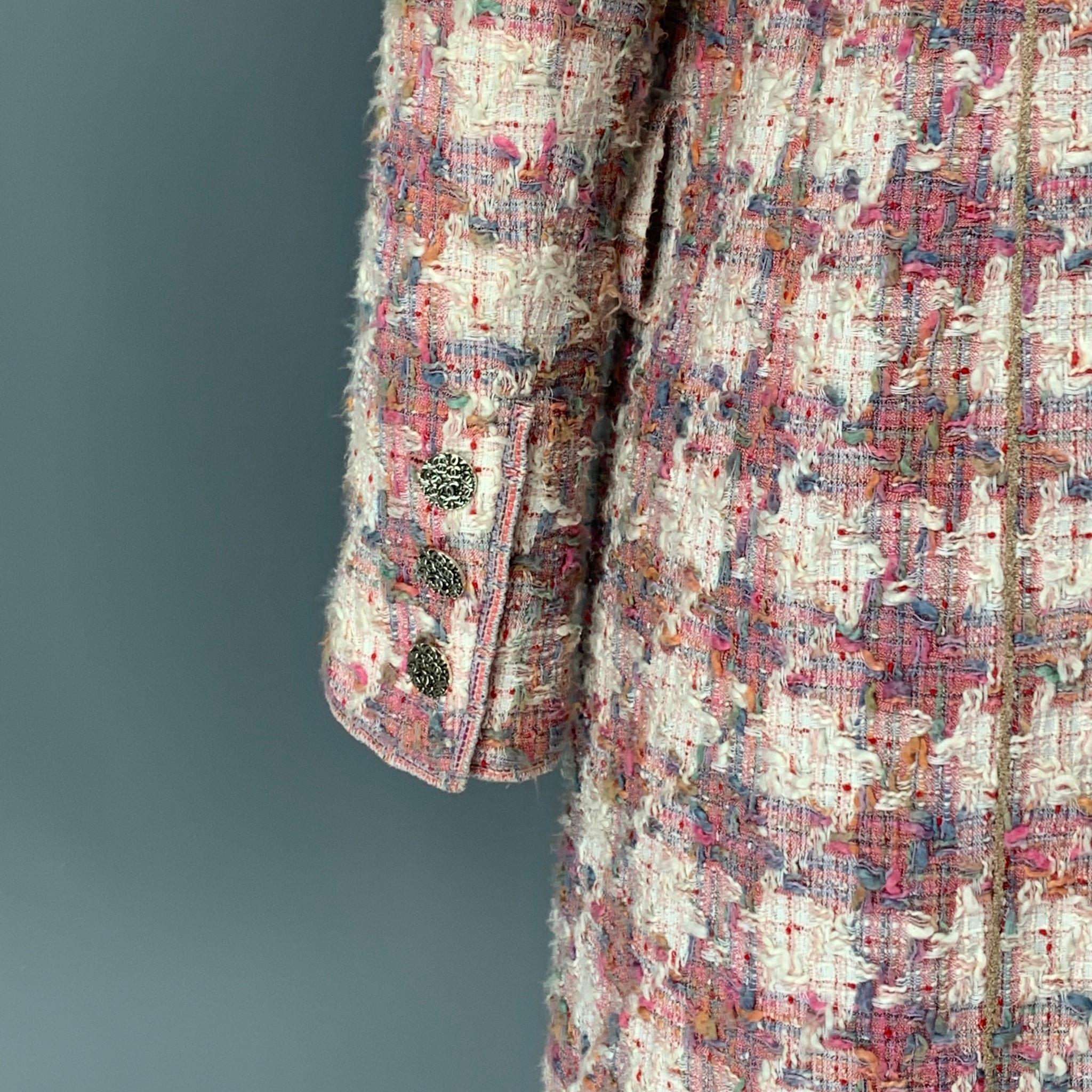 CHANEL B2483 04P Size 4 Pink Off White Boucle Dress 2 Piece Set 1