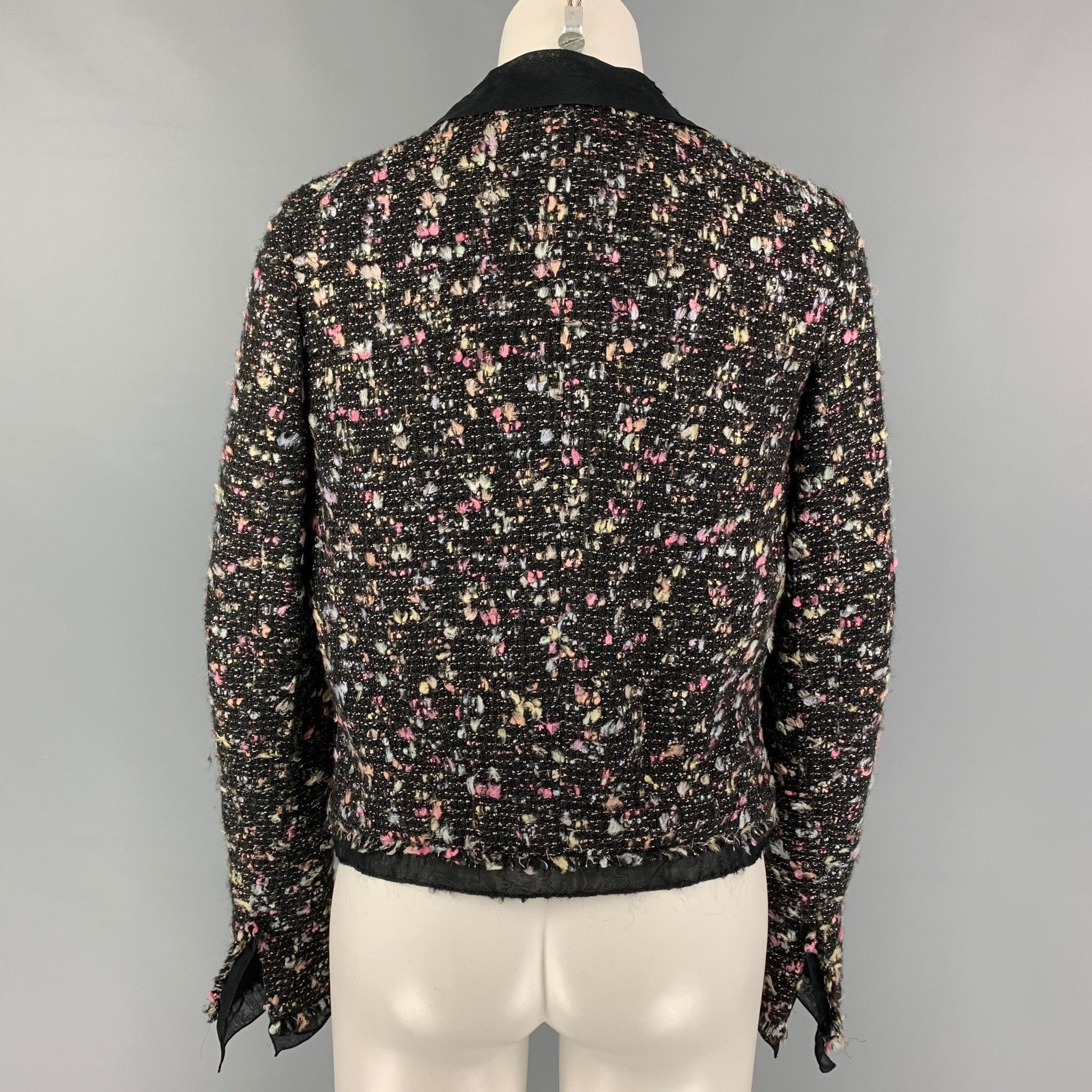 CHANEL B2619 04A Size 4 Black Multi-Color Boucle Open Front Jacket In Good Condition For Sale In San Francisco, CA